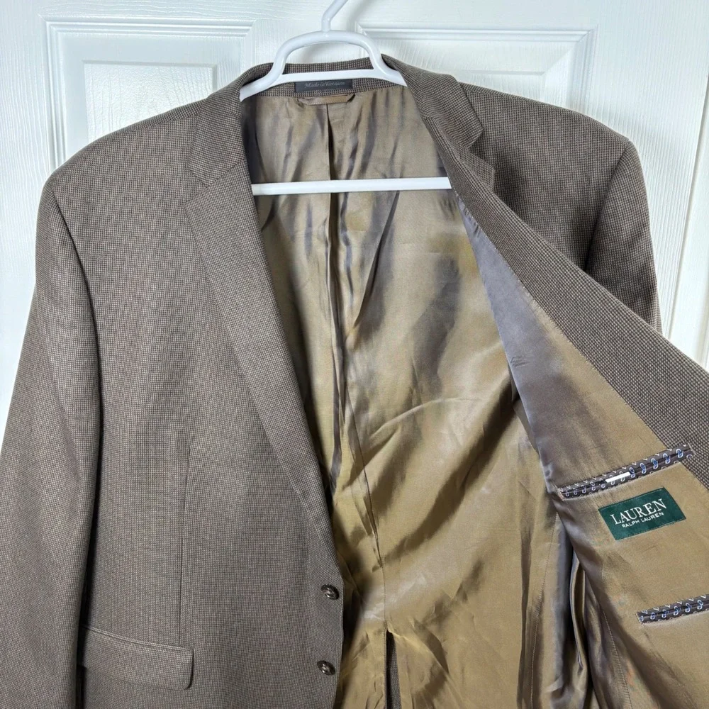 Lauren Ralph Lauren Blazer Men's 52R Brown Micro Houndstooth Sport Coat 2-Button